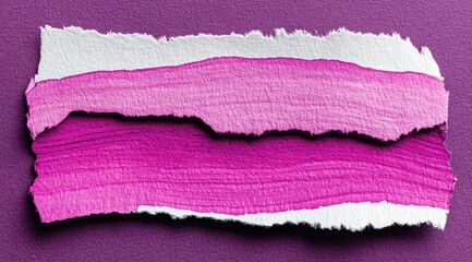 Fototapeta premium Torn paper strips layered, vibrant pink hues