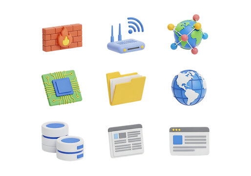 3d icon of set of 3d icons for digital technology, networking, and data management, isolated on transparent background