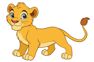 Cartoon Lion Cub Standing Isolated On A White Background, Cute Animal Design