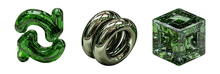 Glossy Green Shapes Featuring 3D Design Elements for Modern Art