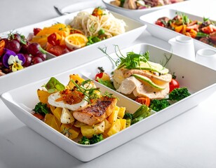 Buffet food selection displayed in luxury hotel catering kit