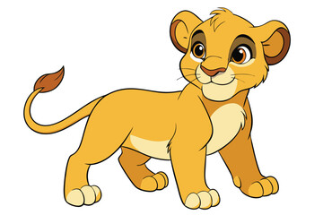Cartoon Lion Cub With Amber Eyes On White Background