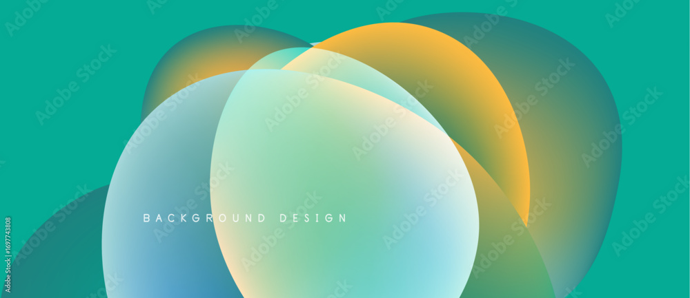 Poster abstract colorful overlapping circles create dynamic background. teal, orange, light blue hues blend