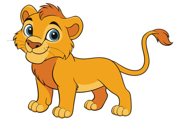 Cartoon Lion Cub With Golden Fur and Expressive Blue Eyes