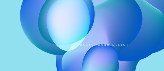 Abstract fluid shapes, blue hues dominate. Gradient colors blend, creating soft visual effect. Modern design element for backgrounds.