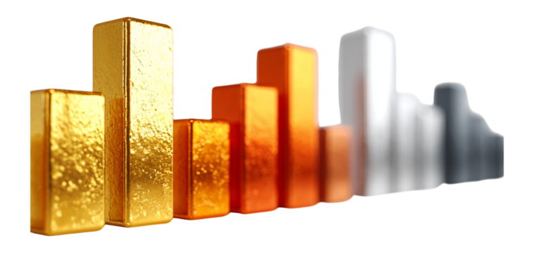 Rich Glossy Bars Representing Financial Growth and Investment Trends