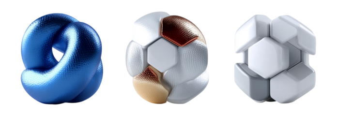 Abstract 3D Shapes in Blue and White with Metallic Accents