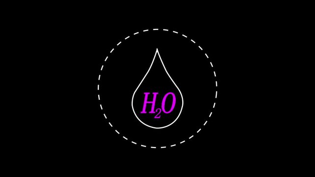 Water Drop with H2O Formula Animation. Science Concept. Motion Graphic Design. 4K