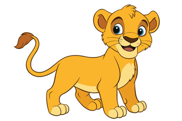 Cartoon Lion Cub with Playful Expression on White Background