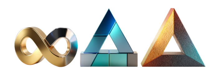 Modern Geometric Shapes in Metallic and Colorful Designs