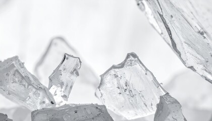 Obraz premium Sea salt flake fracture in minimalist high key studio representing culinary crystal texture suitable for food packaging and editorial design