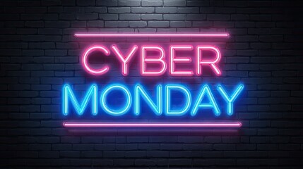 Cyber Monday neon sign glowing with bright light symbolizing online shopping discount retail promotion and sales