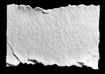 Torn piece of textured paper against black. Rough edges and tactile surface, offering texture and simplicity for design and creative projects