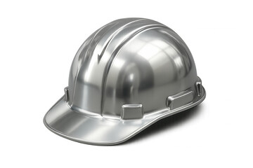 Obraz premium Chrome hard hat on transparent background symbolizing industrial safety and worker protection in challenging environments