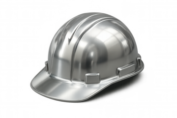 Chrome hard hat on transparent background symbolizing industrial safety and worker protection in challenging environments