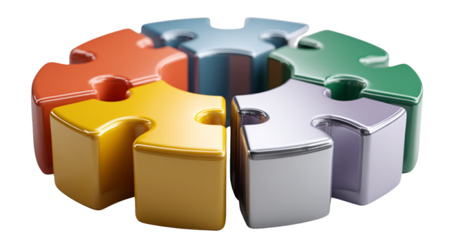 Colorful Puzzle Pieces Arranged in a Circular Formation for Creativity