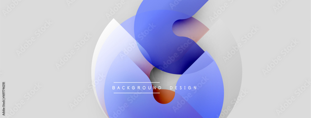 Poster abstract design features overlapping shapes, blue hues, soft gradients. minimalist aesthetic with te