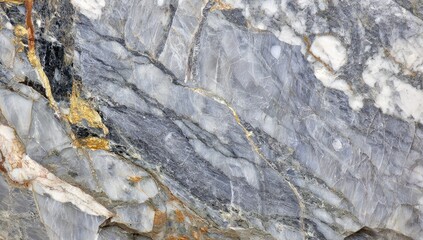Fototapeta premium Textured surface of a gray marble stone, showcasing intricate veining patterns and golden inclusions.