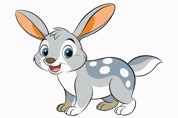 Cartoon Rabbit Smiling with Big Blue Eyes on White Background