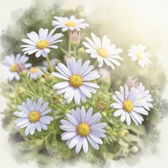 Obraz premium Gentle watercolor daisy flowers blooming with sunlight