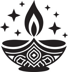 Traditional diwali diya oil lamp with festive stars and intricate ornamental details for a celebration of light and prosperity transparent background