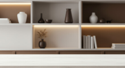 Interior shelving books and vases for home decor