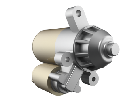 Precision 3D Model of Bendix Drive Starter Motor - High Quality Automotive Electrical Component Representation for Internal Combustion Engine Ignition and Power Transmission, Isolated Studio Shot.