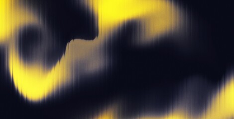 Abstract background of yellow smoke in dark glossy with striped effect. Refraction of wavy striped glass.