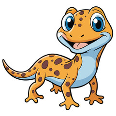 Cartoon Smiling Gecko with Brown Spots on White Background