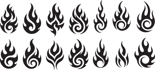 Naklejka premium Tribal Flame Vector Graphics Collection A Set of Fiery Tattoo Style Elements for Graphic Projects