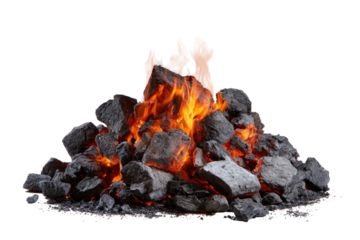 A bonfire of burning rocks, glowing embers