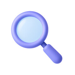 3d purple magnifying glass icon isolated on transparent background