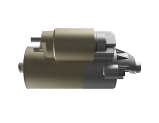 Precision-Engineered 3D Car Starter Motor. Vital Automotive Engine Part and Electrical System Component for Vehicle Ignition and Maintenance. Isolated on Transparent HD Background for Commercial Use.