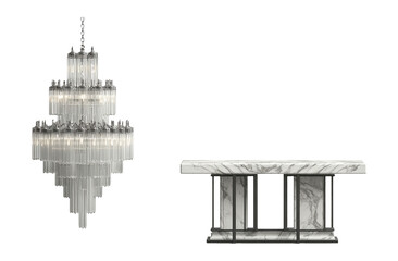 Elegant Crystal Chandelier and Modern Marble Table Set Design