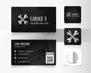 car service mechanic logo and business card