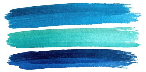 Abstract watercolor strokes featuring three horizontal washes in cool blue and teal tones, creating a gradient effect on a white background