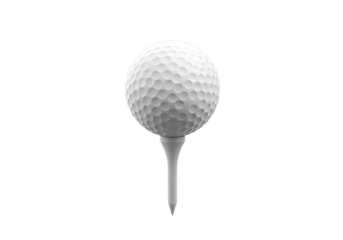 Close up of a white golf ball on a wooden tee ready to play