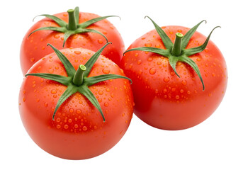 Fresh ripe tomatoes with water droplets Isolated on transparent background