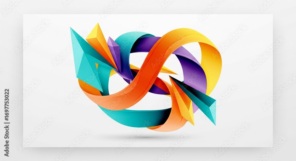 Poster abstract 3d geometric shape with vibrant gradient colors and sharp edges, representing innovation, c