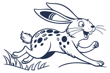 Cartoon Spotted Rabbit Running Through Grass on White Background
