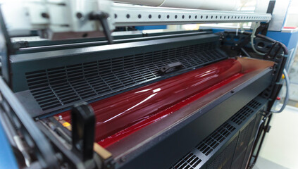 オフセット印刷機のインキ供給部のクローズアップ