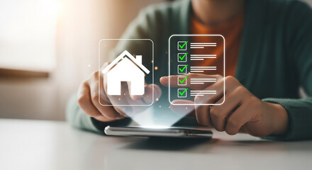 Home buying checklist app on phone for real estate property search and mortgage approval process