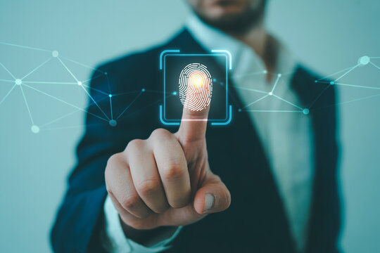 Fingerprint scan security technology for business access and personal data protection concept