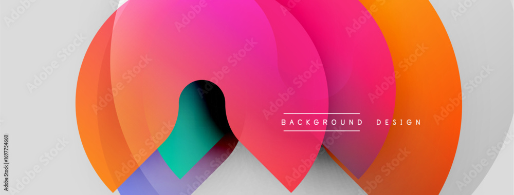 Poster abstract colorful overlapping circles create dynamic visual effect. modern design with gradient hues