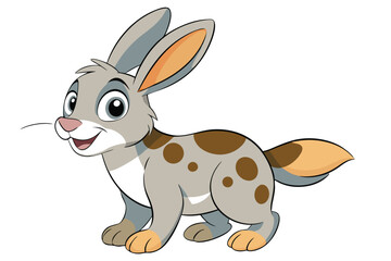 Cartoon Spotted Rabbit with Smiling Face on White Background