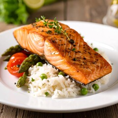 Grilled Salmon with Rice and Asparagus