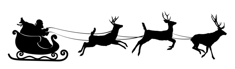 Christmas sleigh with reindeer and Santa. 