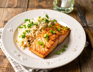 Grilled salmon with rice