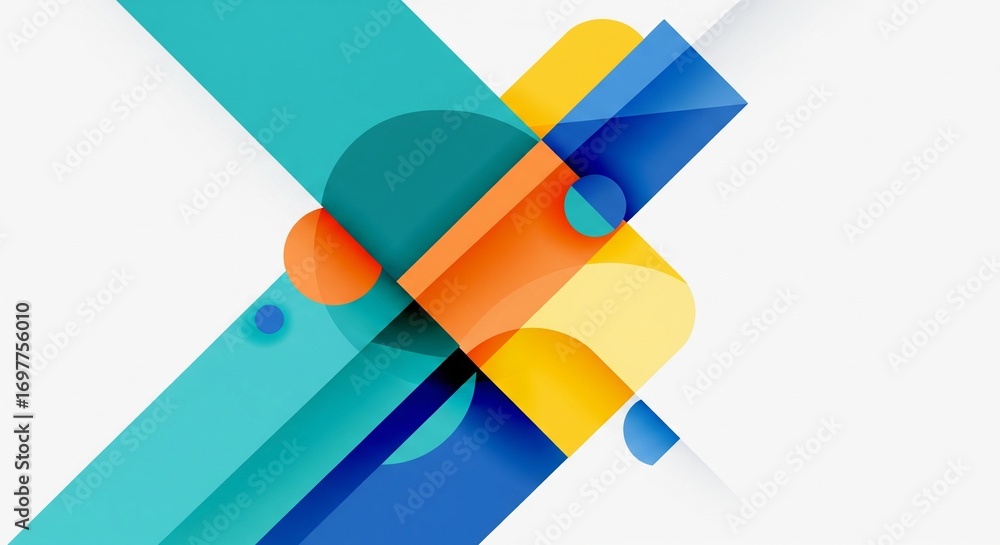 Aufkleber abstract geometric shapes creating a dynamic composition with vibrant colors, clean lines, and a min