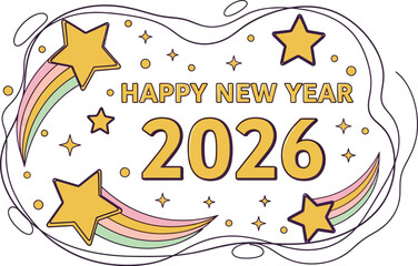 Fototapeta premium 2026 New Year celebration with stars and confetti, wishing happiness and bright future.
